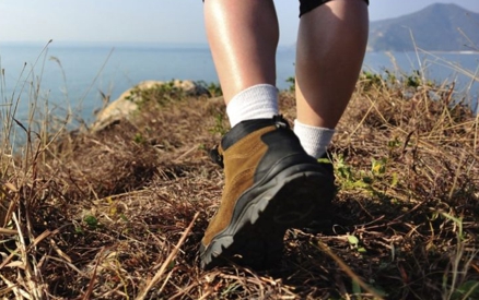 Man hiking along the coast